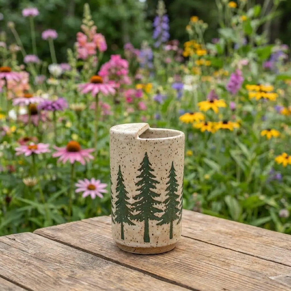 Evergreen Forest Stoneware Mug | Rustic Pine Tree Handmade Ceramic Coffee Cup Siporia