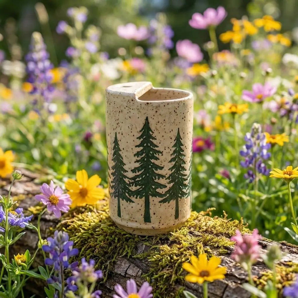 Evergreen Forest Stoneware Mug | Rustic Pine Tree Handmade Ceramic Coffee Cup Siporia