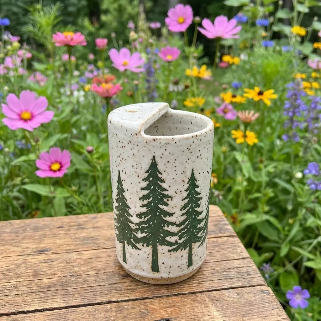 Evergreen Forest Stoneware Mug | Rustic Pine Tree Handmade Ceramic Coffee Cup Siporia