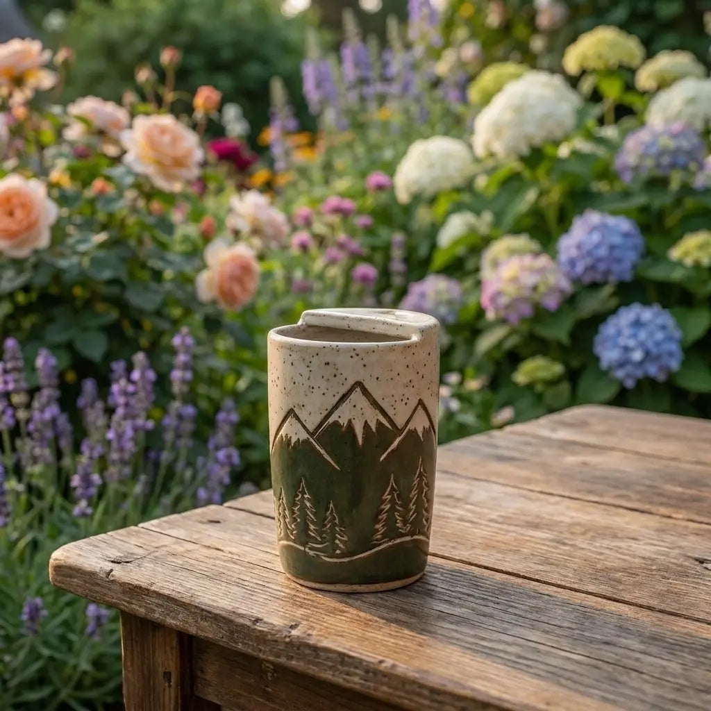 Mountain Forest Stoneware Mug | Rustic Handmade Ceramic Coffee & Tea Cup Siporia