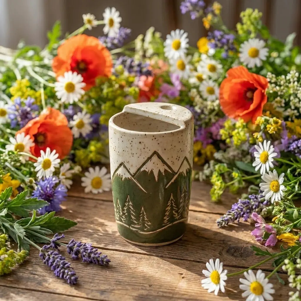 Mountain Forest Stoneware Mug | Rustic Handmade Ceramic Coffee & Tea Cup Siporia