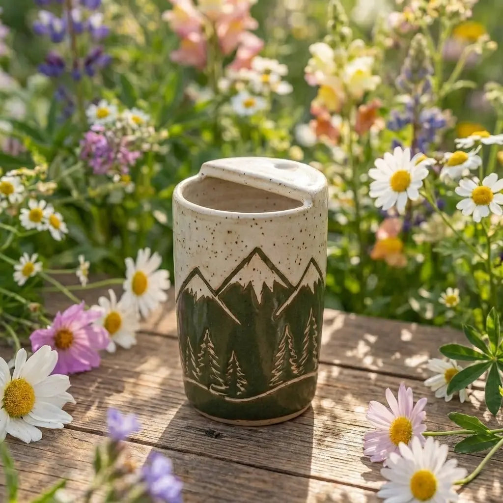 Mountain Forest Stoneware Mug | Rustic Handmade Ceramic Coffee & Tea Cup Siporia