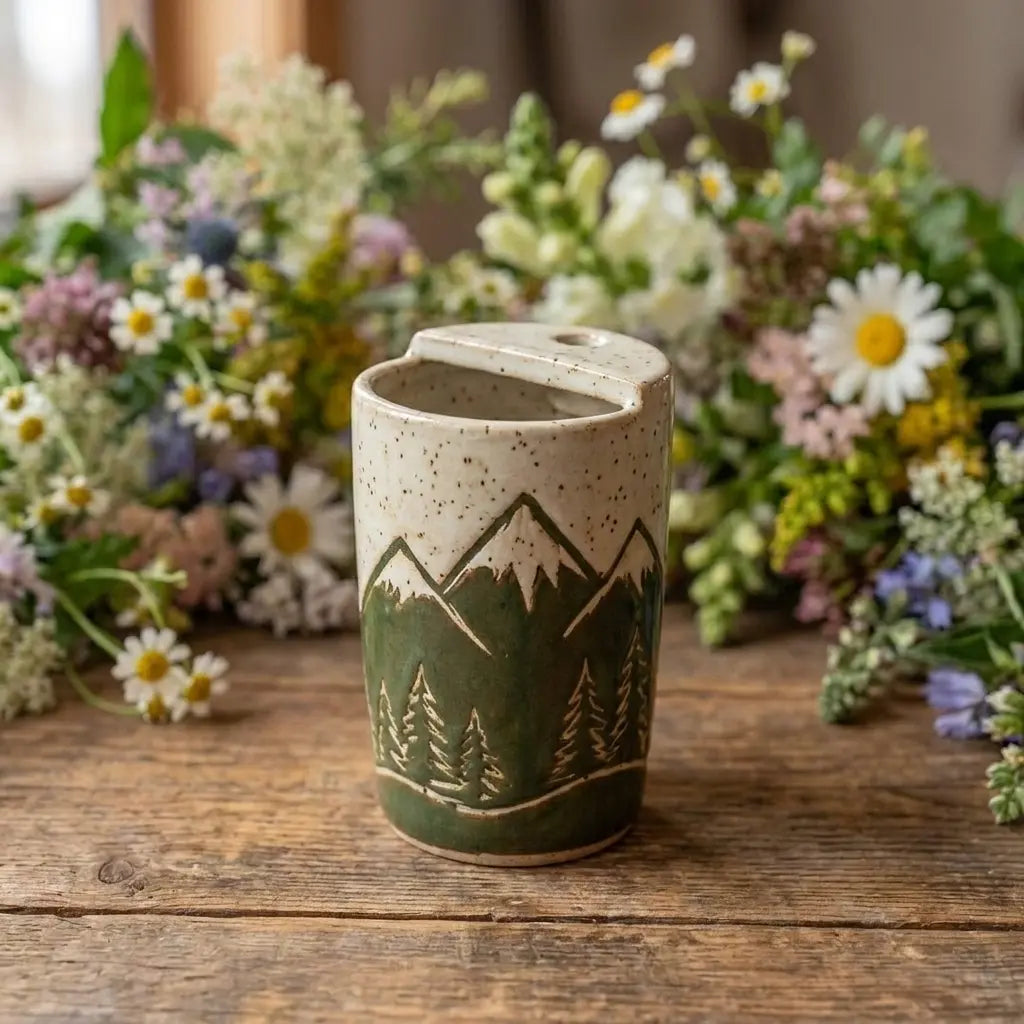Mountain Forest Stoneware Mug | Rustic Handmade Ceramic Coffee & Tea Cup Siporia