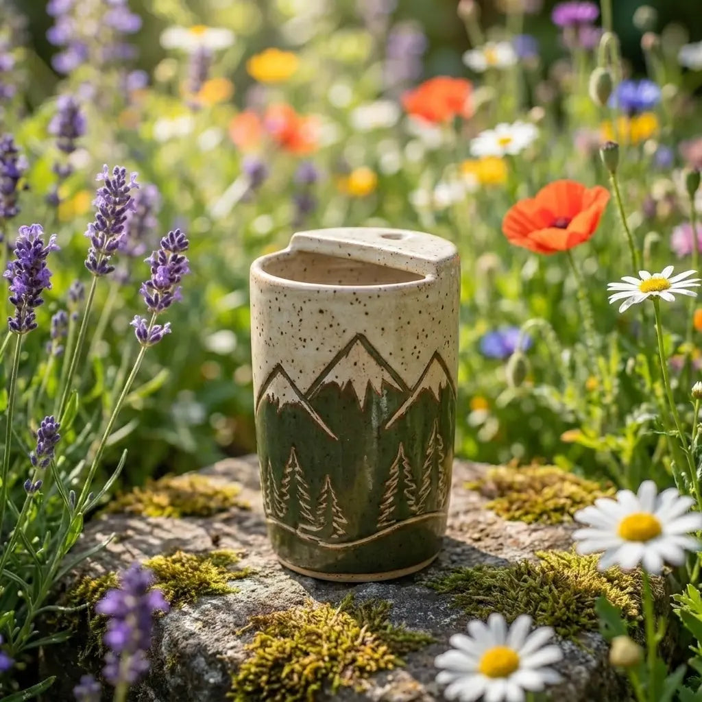 Mountain Forest Stoneware Mug | Rustic Handmade Ceramic Coffee & Tea Cup Siporia