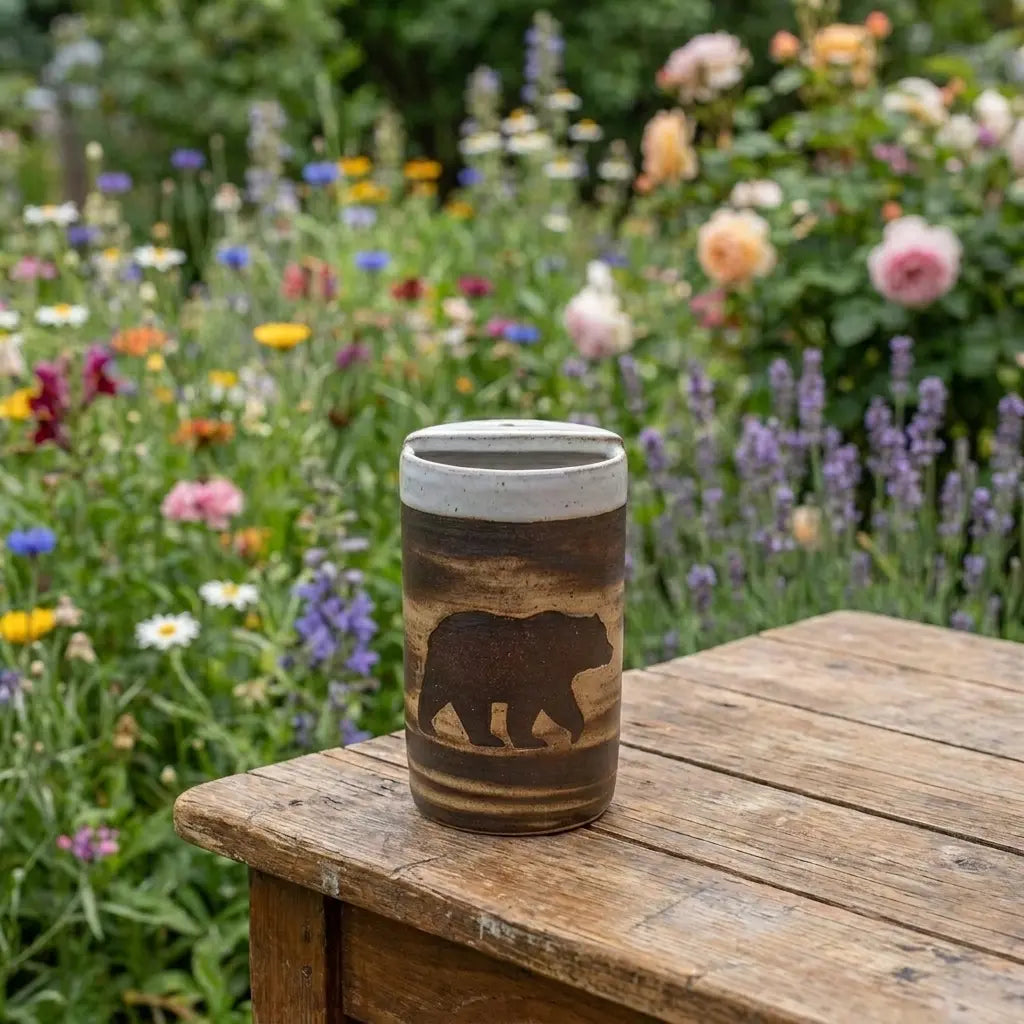 Rustic Bear Stoneware Mug | Woodland Wildlife Handmade Ceramic Coffee Cup Siporia