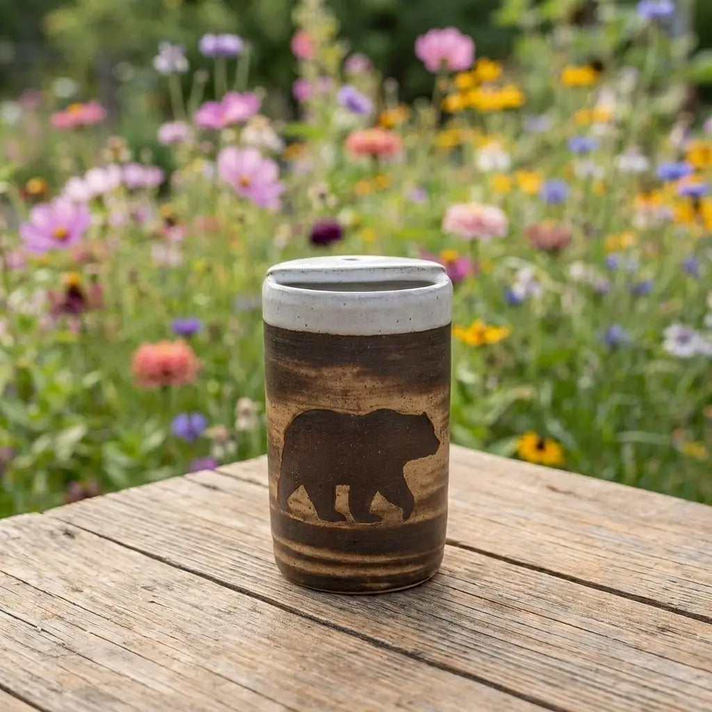 Rustic Bear Stoneware Mug | Woodland Wildlife Handmade Ceramic Coffee Cup Siporia