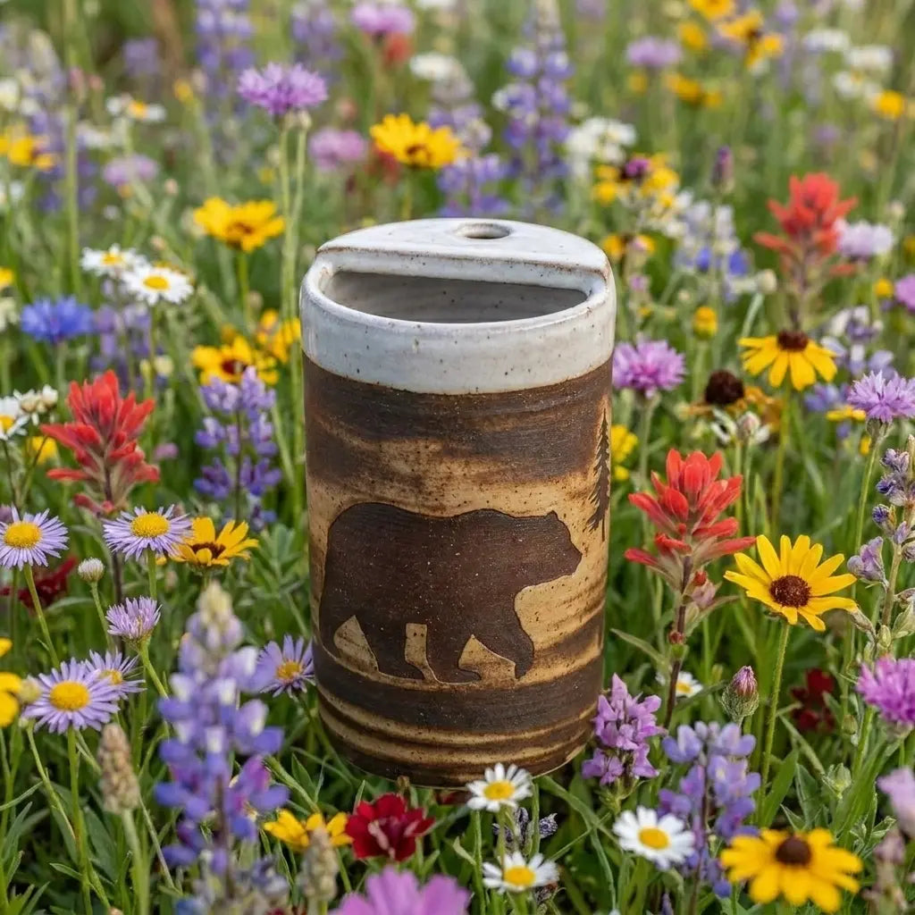 Rustic Bear Stoneware Mug | Woodland Wildlife Handmade Ceramic Coffee Cup Siporia
