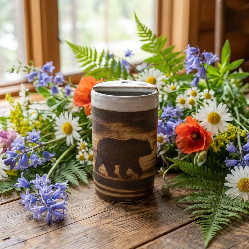 Rustic Bear Stoneware Mug | Woodland Wildlife Handmade Ceramic Coffee Cup Siporia