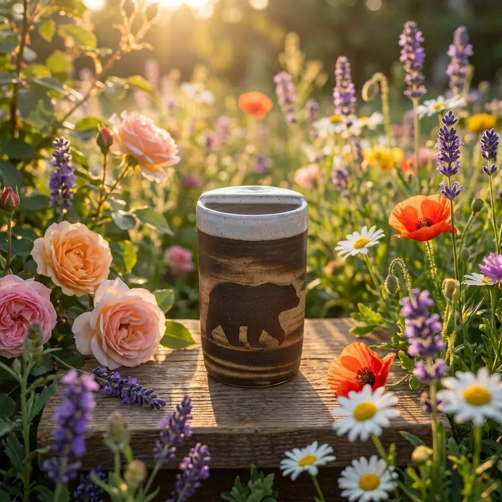 Rustic Bear Stoneware Mug | Woodland Wildlife Handmade Ceramic Coffee Cup Siporia
