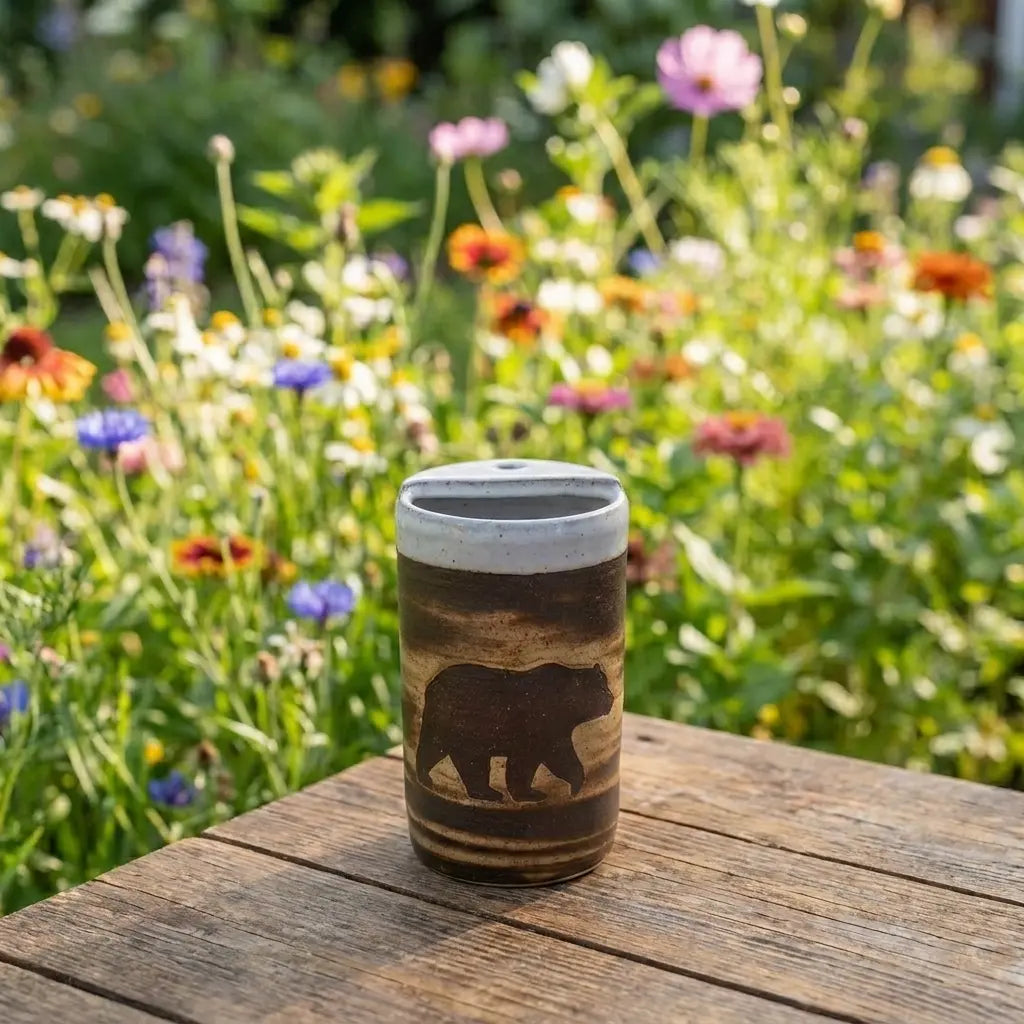 Rustic Bear Stoneware Mug | Woodland Wildlife Handmade Ceramic Coffee Cup Siporia
