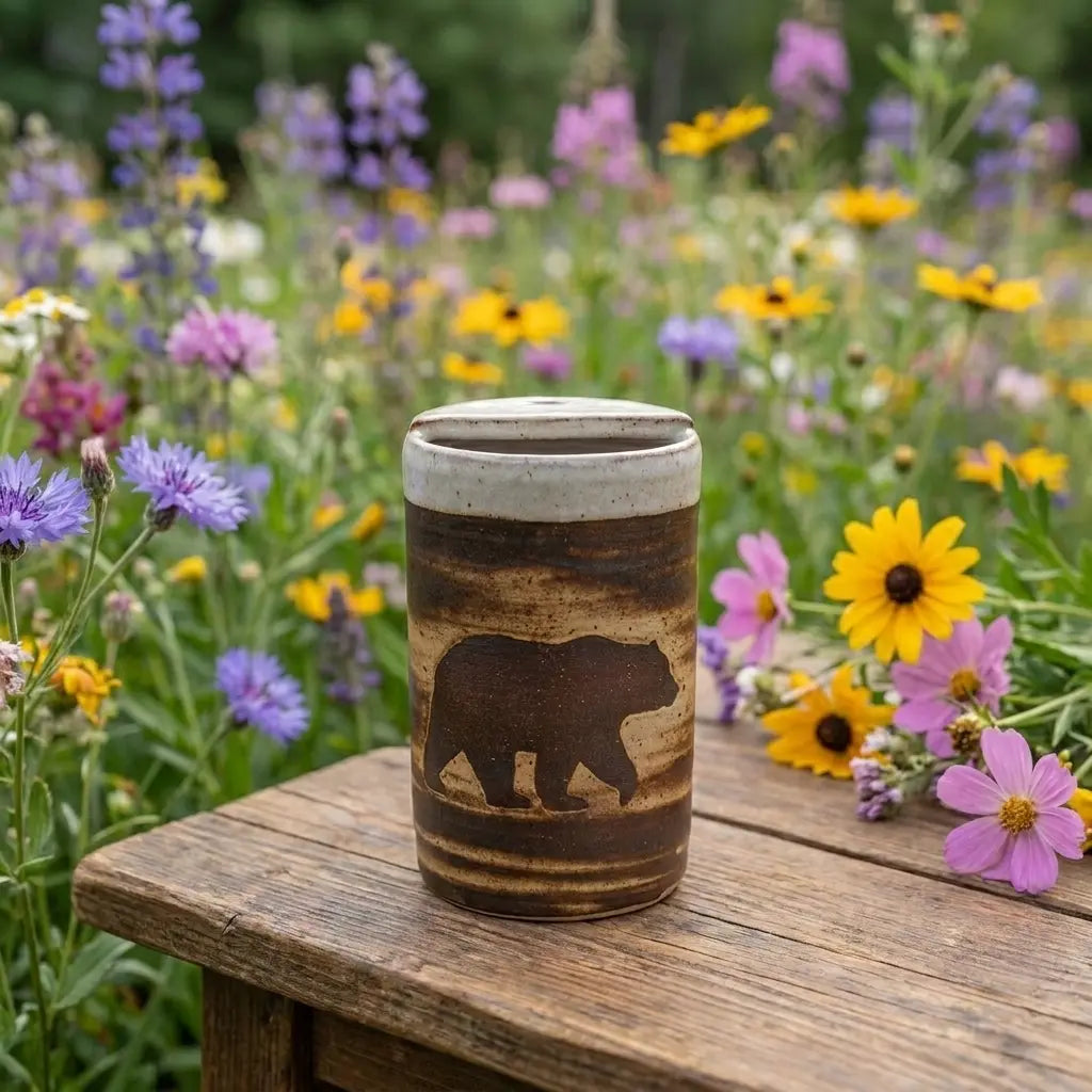 Rustic Bear Stoneware Mug | Woodland Wildlife Handmade Ceramic Coffee Cup Siporia