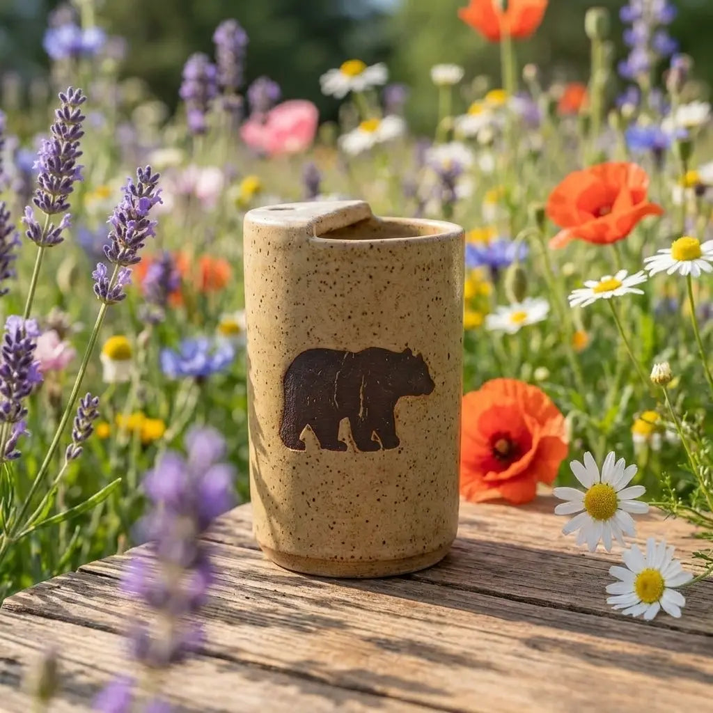 Bear Silhouette Ceramic Mug | Rustic Woodland Stoneware Coffee Cup Siporia