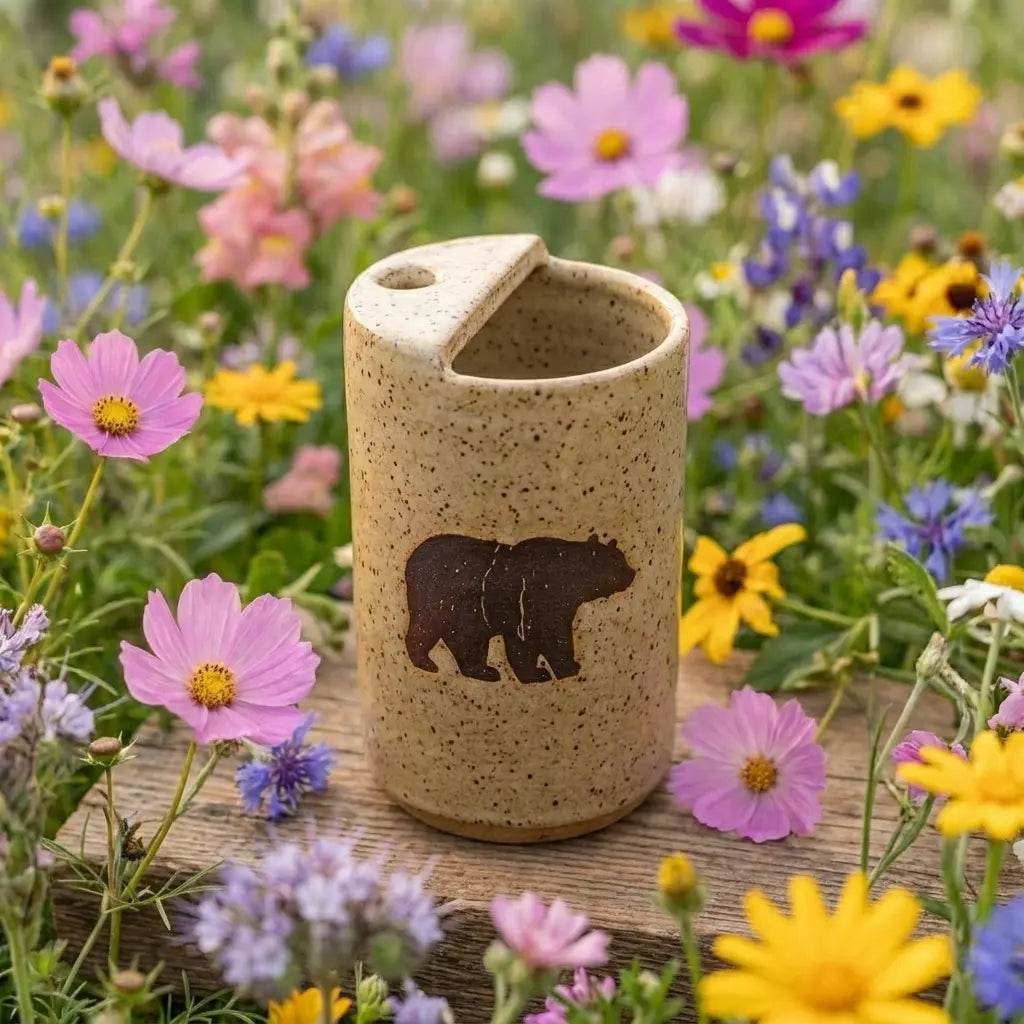 Bear Silhouette Ceramic Mug | Rustic Woodland Stoneware Coffee Cup Siporia