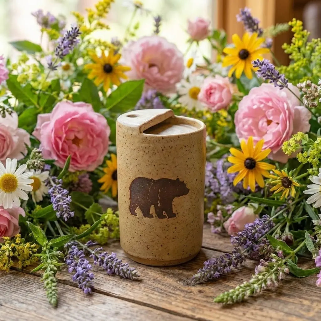 Bear Silhouette Ceramic Mug | Rustic Woodland Stoneware Coffee Cup Siporia