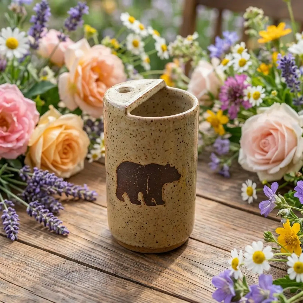 Bear Silhouette Ceramic Mug | Rustic Woodland Stoneware Coffee Cup Siporia