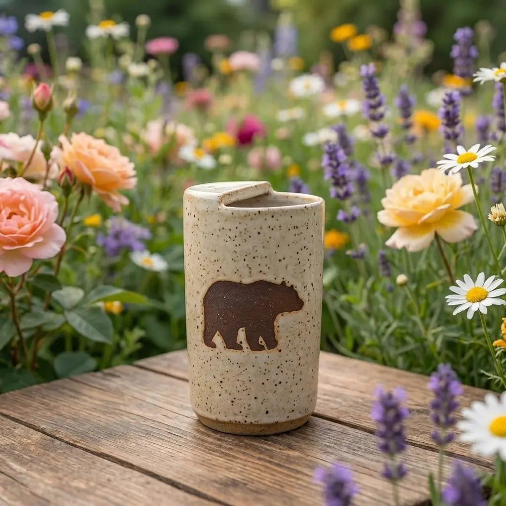Bear Silhouette Ceramic Mug | Rustic Woodland Stoneware Coffee Cup Siporia