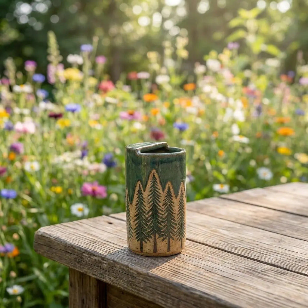 Evergreen Forest Ceramic Mug | Rustic Pine Tree Stoneware Coffee Cup Siporia