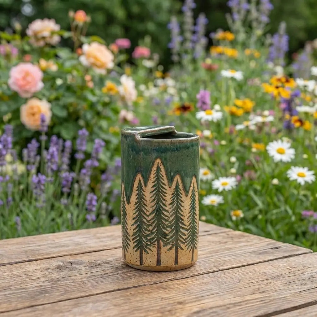 Evergreen Forest Ceramic Mug | Rustic Pine Tree Stoneware Coffee Cup Siporia
