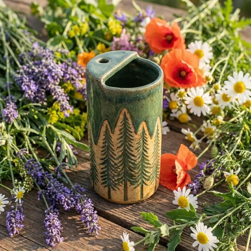 Evergreen Forest Ceramic Mug | Rustic Pine Tree Stoneware Coffee Cup Siporia