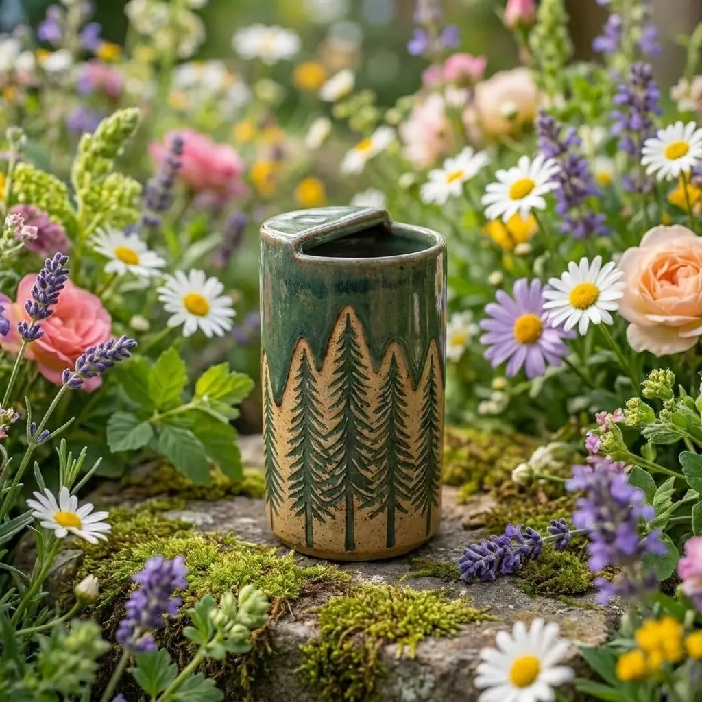 Evergreen Forest Ceramic Mug | Rustic Pine Tree Stoneware Coffee Cup Siporia