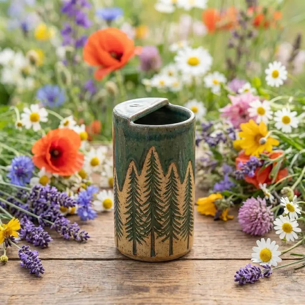 Evergreen Forest Ceramic Mug | Rustic Pine Tree Stoneware Coffee Cup Siporia