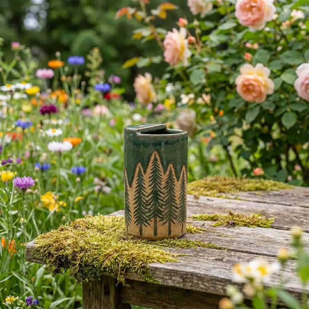 Evergreen Forest Ceramic Mug | Rustic Pine Tree Stoneware Coffee Cup Siporia