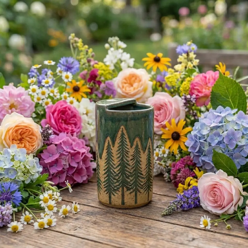 Evergreen Forest Ceramic Mug | Rustic Pine Tree Stoneware Coffee Cup Siporia