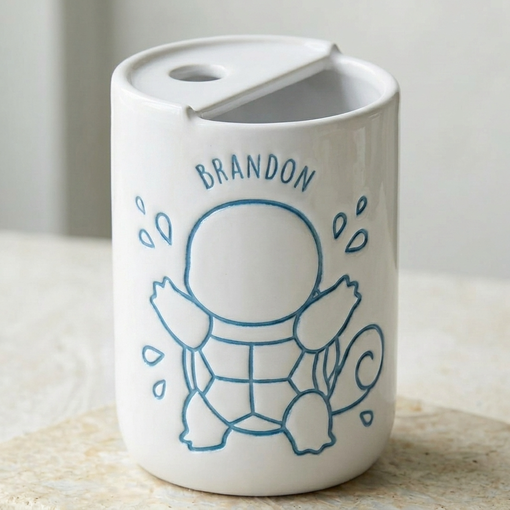 Hand-Painted Blue Turtle Ceramic Mug | Cute Aquatic Monster Stoneware Coffee Cup Siporia