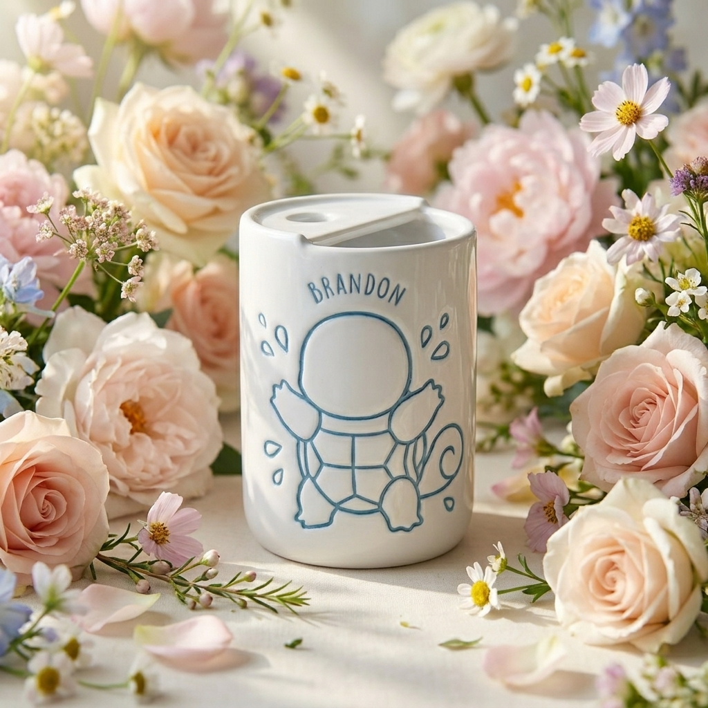 Hand-Painted Blue Turtle Ceramic Mug | Cute Aquatic Monster Stoneware Coffee Cup Siporia
