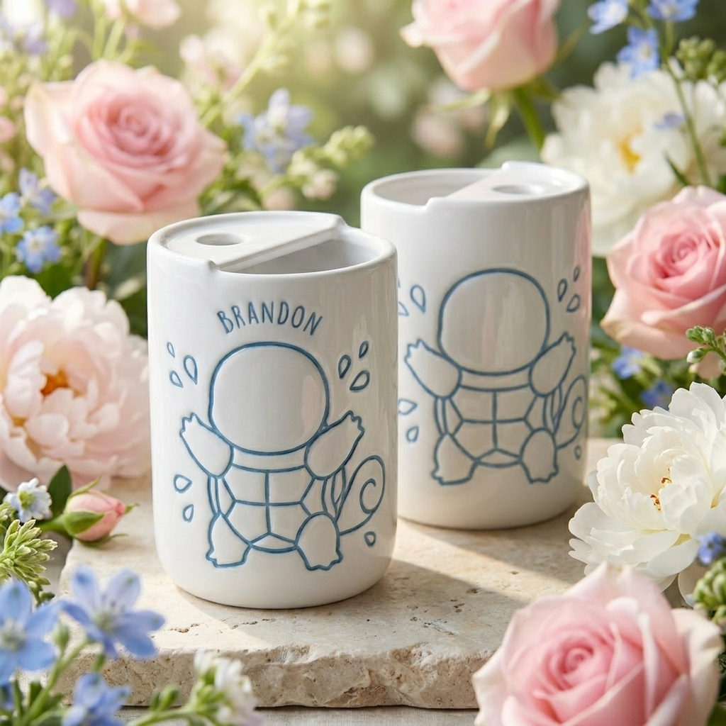 Hand-Painted Blue Turtle Ceramic Mug | Cute Aquatic Monster Stoneware Coffee Cup Siporia
