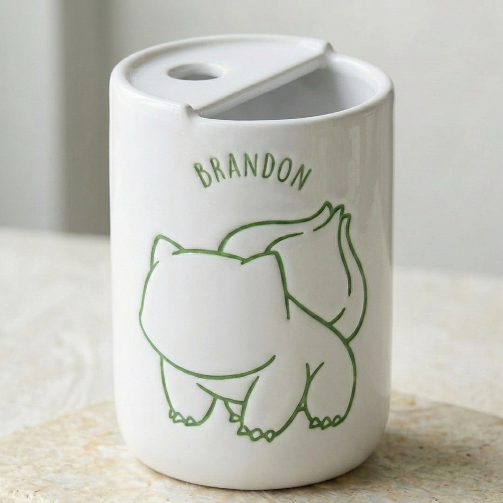 Hand-Painted Leaf Dinosaur Ceramic Mug | Cute Plant Monster Stoneware Coffee Cup Siporia