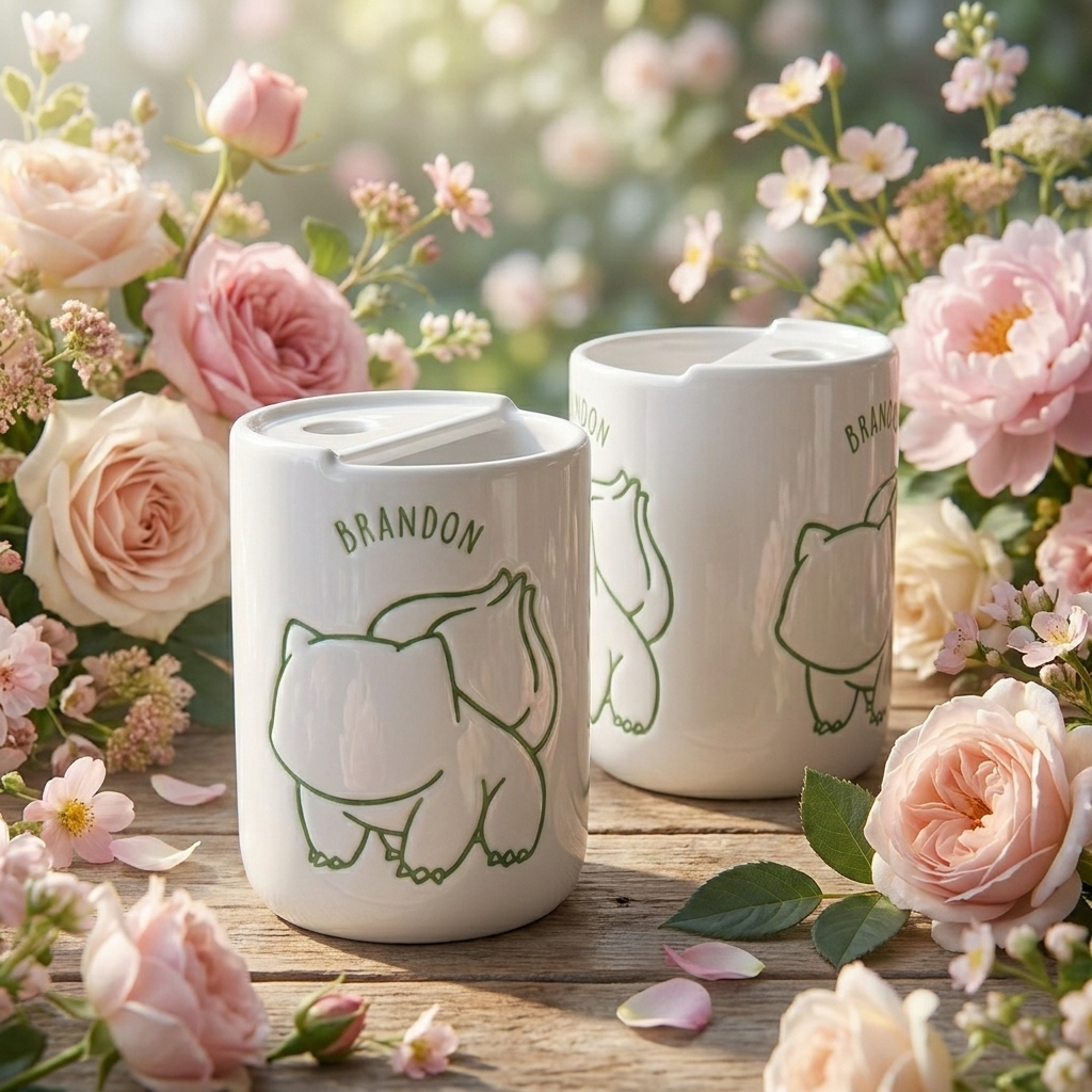 Hand-Painted Leaf Dinosaur Ceramic Mug | Cute Plant Monster Stoneware Coffee Cup Siporia