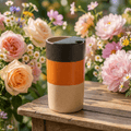 Sunset Orange Ceramic Travel Mug | Tall Stoneware Coffee Mug with Half Lid