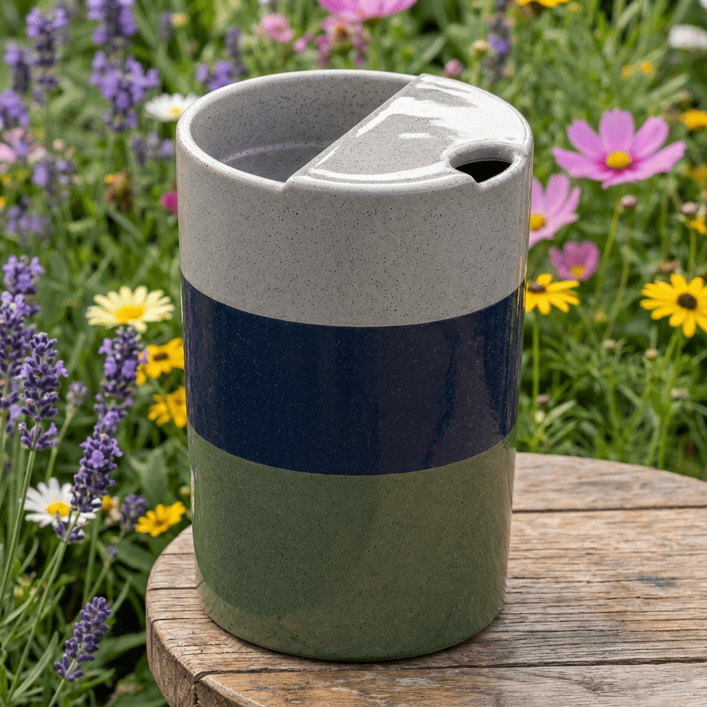 Mist Gray Ceramic Travel Mug | Tall Stoneware Coffee Mug with Half Lid