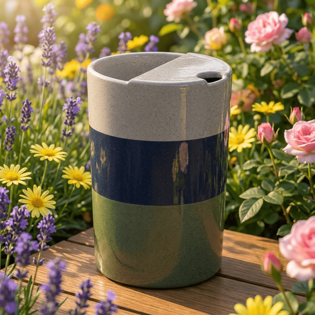 Mist Gray Ceramic Travel Mug | Tall Stoneware Coffee Mug with Half Lid