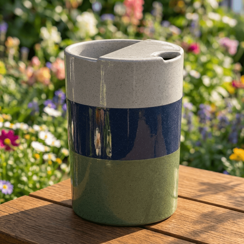 Mist Gray Ceramic Travel Mug | Tall Stoneware Coffee Mug with Half Lid