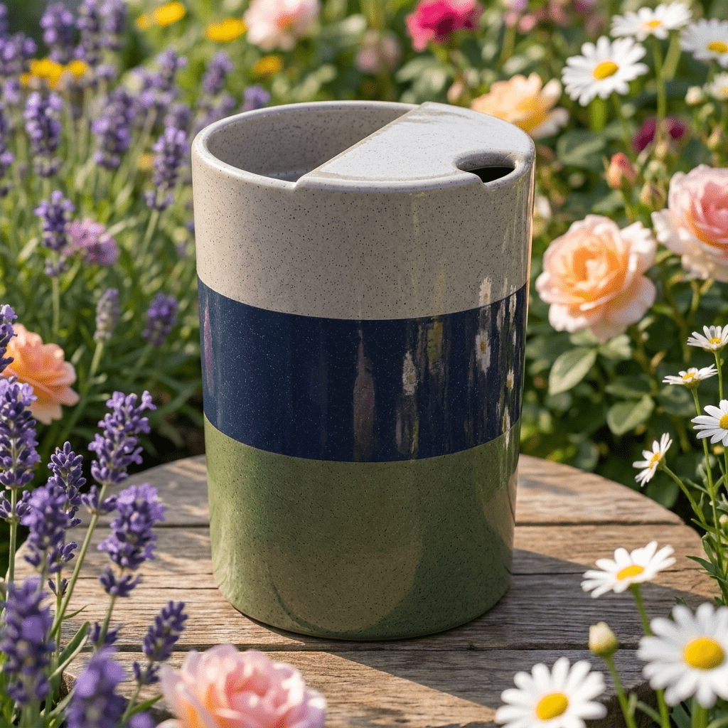 Mist Gray Ceramic Travel Mug | Tall Stoneware Coffee Mug with Half Lid