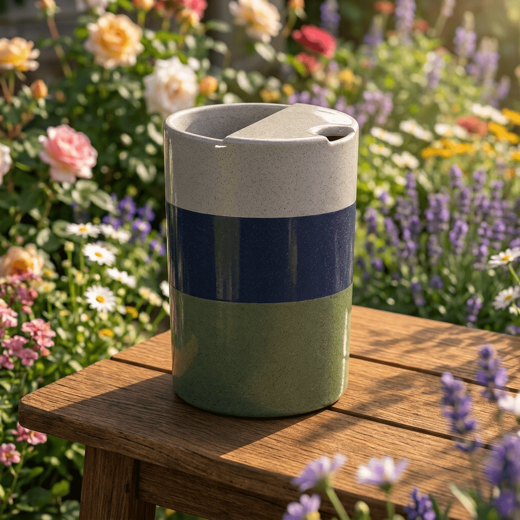 Mist Gray Ceramic Travel Mug | Tall Stoneware Coffee Mug with Half Lid