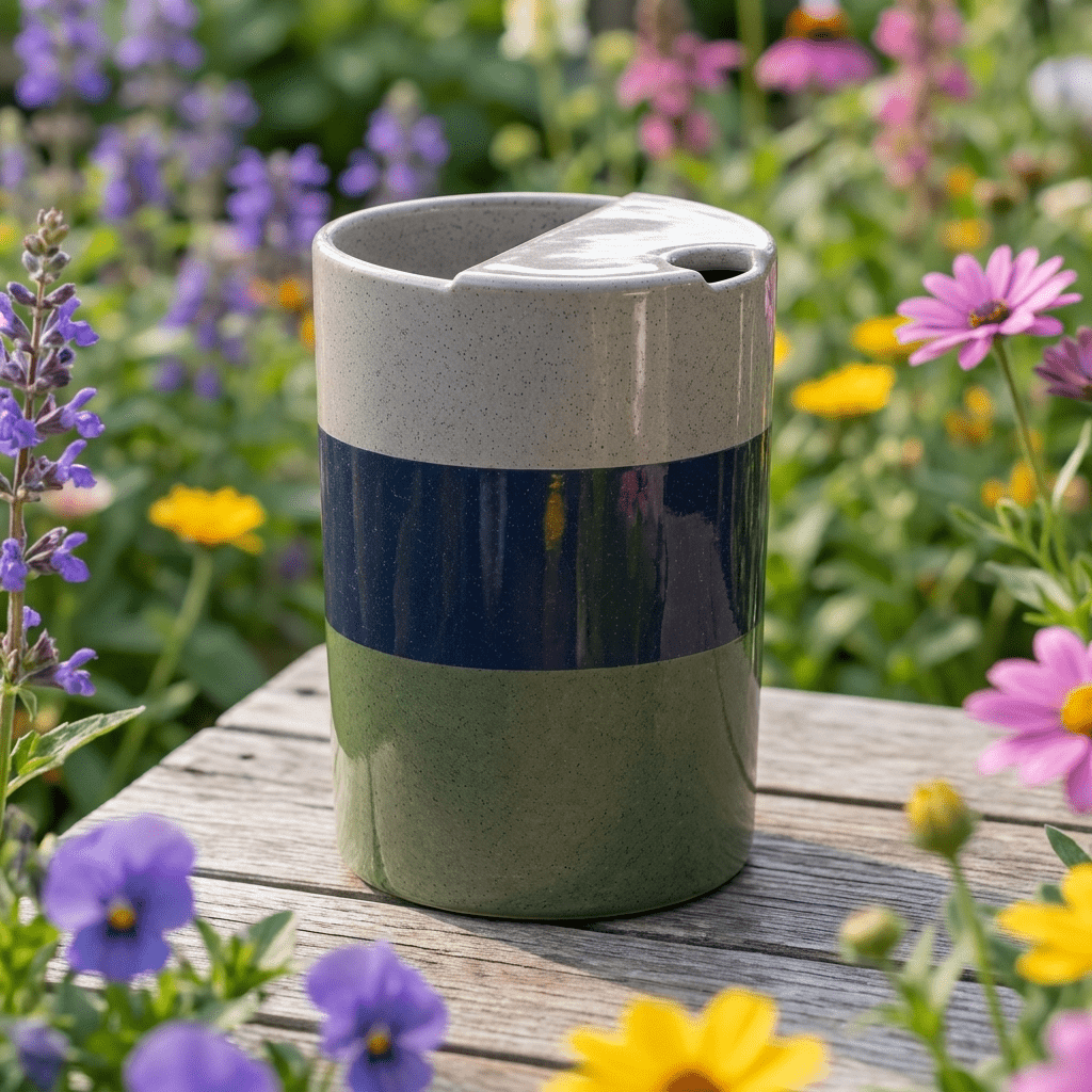 Mist Gray Ceramic Travel Mug | Tall Stoneware Coffee Mug with Half Lid