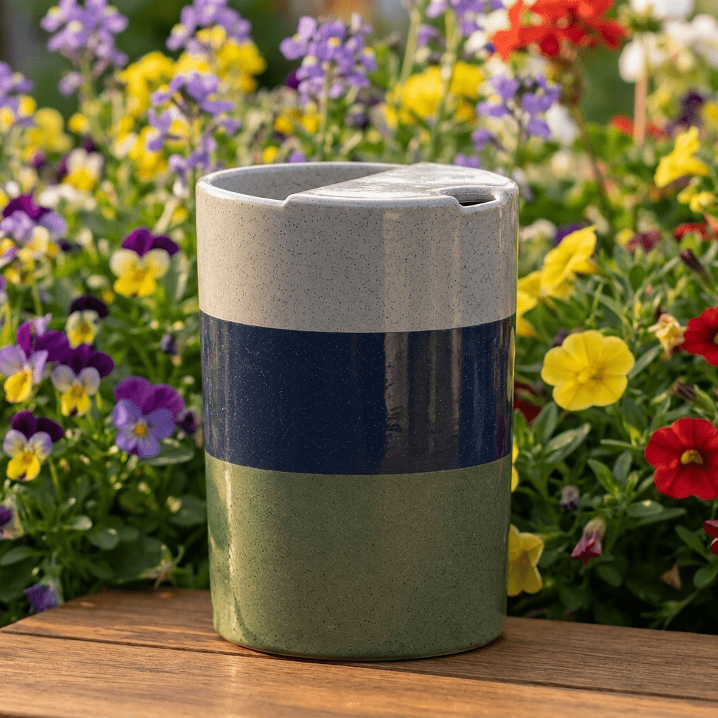 Mist Gray Ceramic Travel Mug | Tall Stoneware Coffee Mug with Half Lid