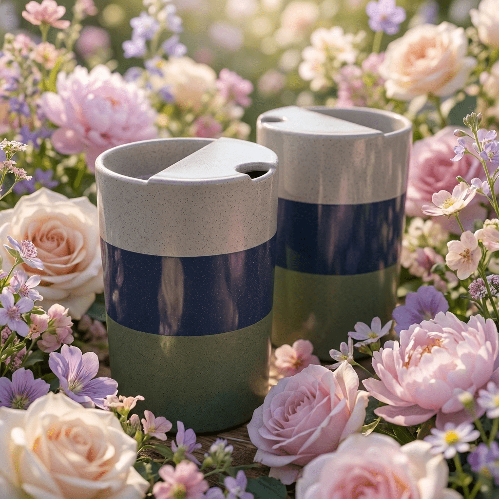 Mist Gray Ceramic Travel Mug | Tall Stoneware Coffee Mug with Half Lid