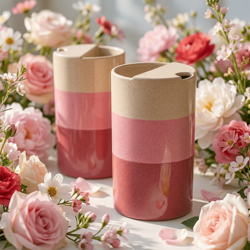 Cherry Blossom Pink Ceramic Travel Mug | Tall Stoneware Coffee Mug with Half Lid 🌸