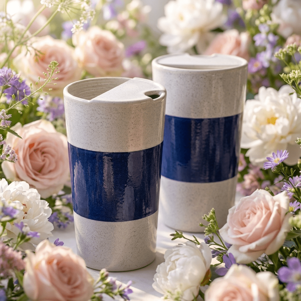 Midnight Indigo Ceramic Travel Mug | Tall Stoneware Coffee Mug with Half Lid | Modern Minimalist Tea Cup | Artisan Handmade Style Mug