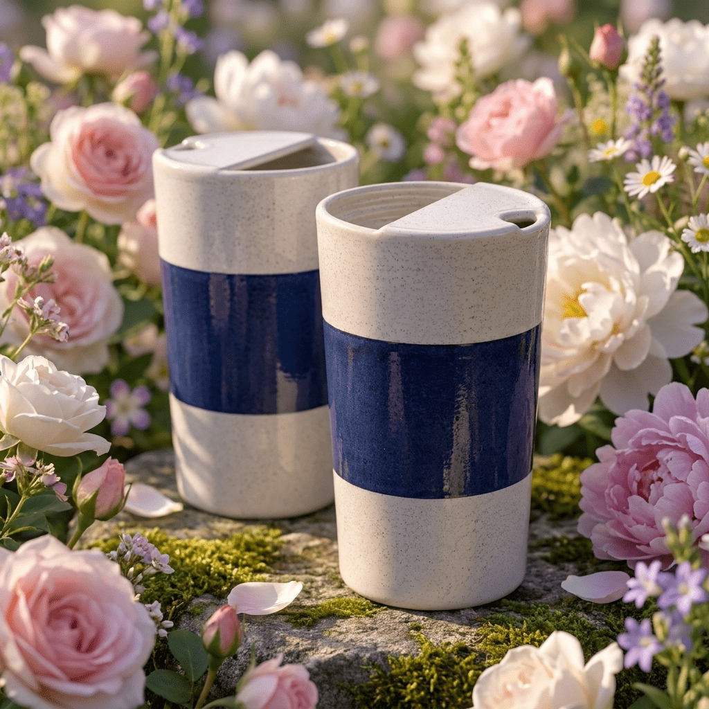 Midnight Indigo Ceramic Travel Mug | Tall Stoneware Coffee Mug with Half Lid | Modern Minimalist Tea Cup | Artisan Handmade Style Mug