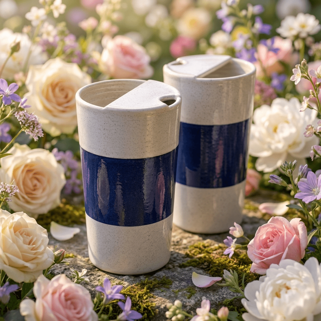 Midnight Indigo Ceramic Travel Mug | Tall Stoneware Coffee Mug with Half Lid | Modern Minimalist Tea Cup | Artisan Handmade Style Mug