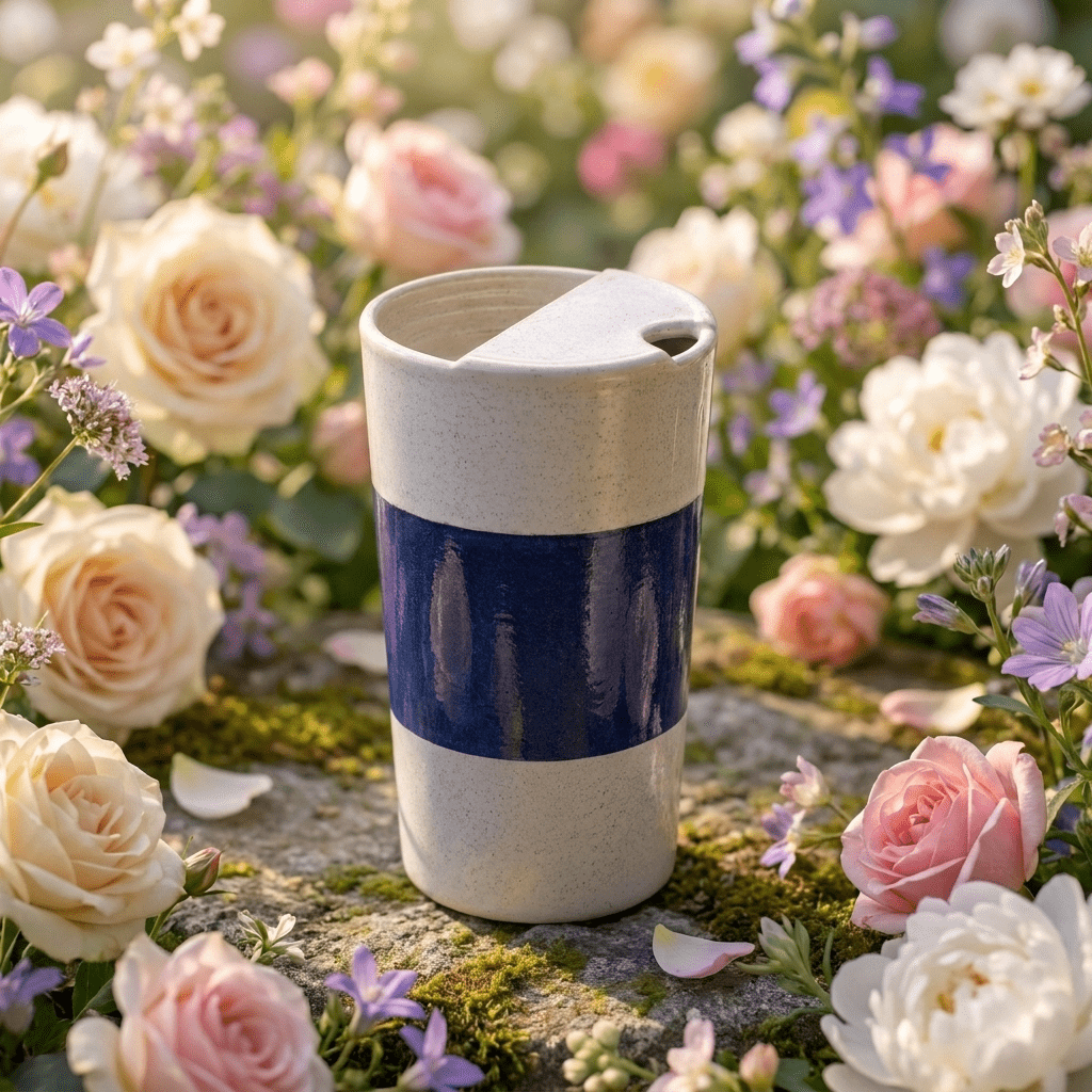 Midnight Indigo Ceramic Travel Mug | Tall Stoneware Coffee Mug with Half Lid | Modern Minimalist Tea Cup | Artisan Handmade Style Mug