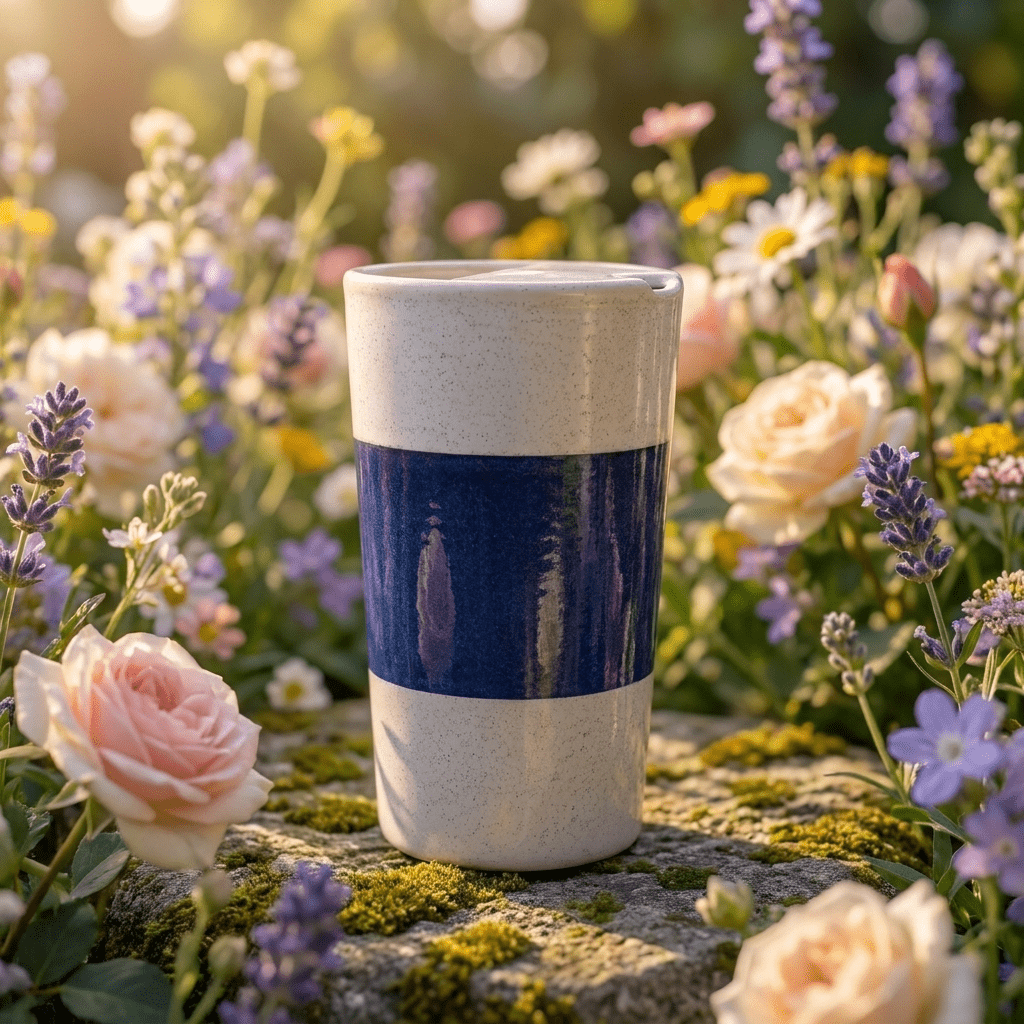 Midnight Indigo Ceramic Travel Mug | Tall Stoneware Coffee Mug with Half Lid | Modern Minimalist Tea Cup | Artisan Handmade Style Mug