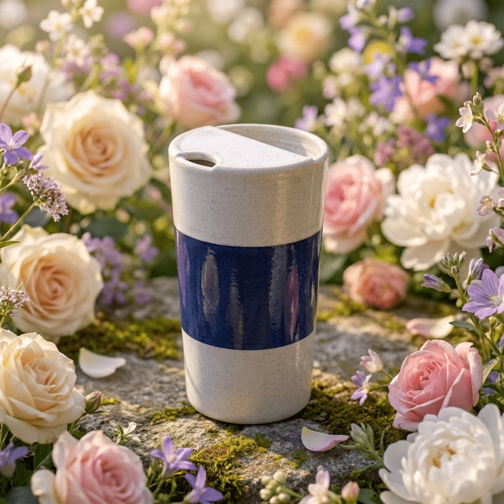 Midnight Indigo Ceramic Travel Mug | Tall Stoneware Coffee Mug with Half Lid | Modern Minimalist Tea Cup | Artisan Handmade Style Mug