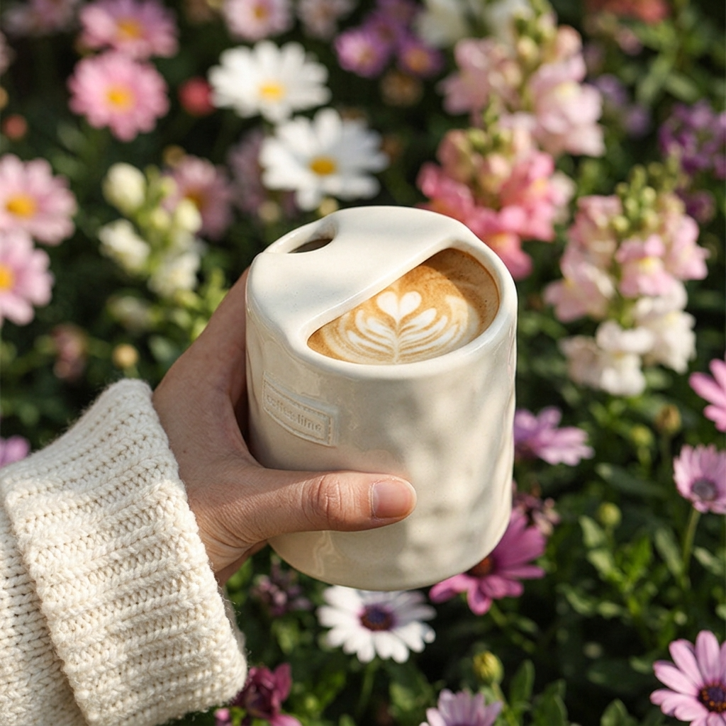 Handcrafted Apple Ceramic Mug with Straw Holder | Coffee Time Mug | Cute Cottagecore Drink Cup