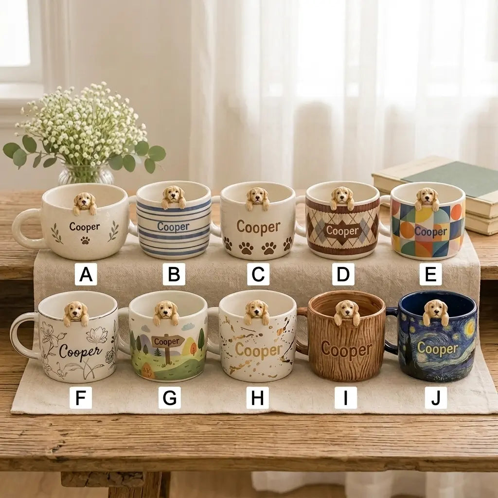 Personalized Ceramic Pet Mug, Peekaboo Dog Cat Design, Custom Name Coffee Cup Siporia